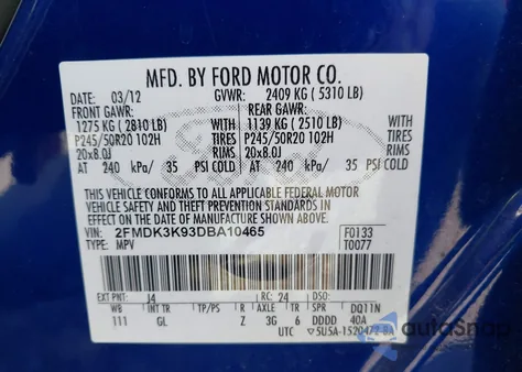 2013 Ford Edge Limited из США, поврежденный, VIN 2FMDK3K93DBA10465